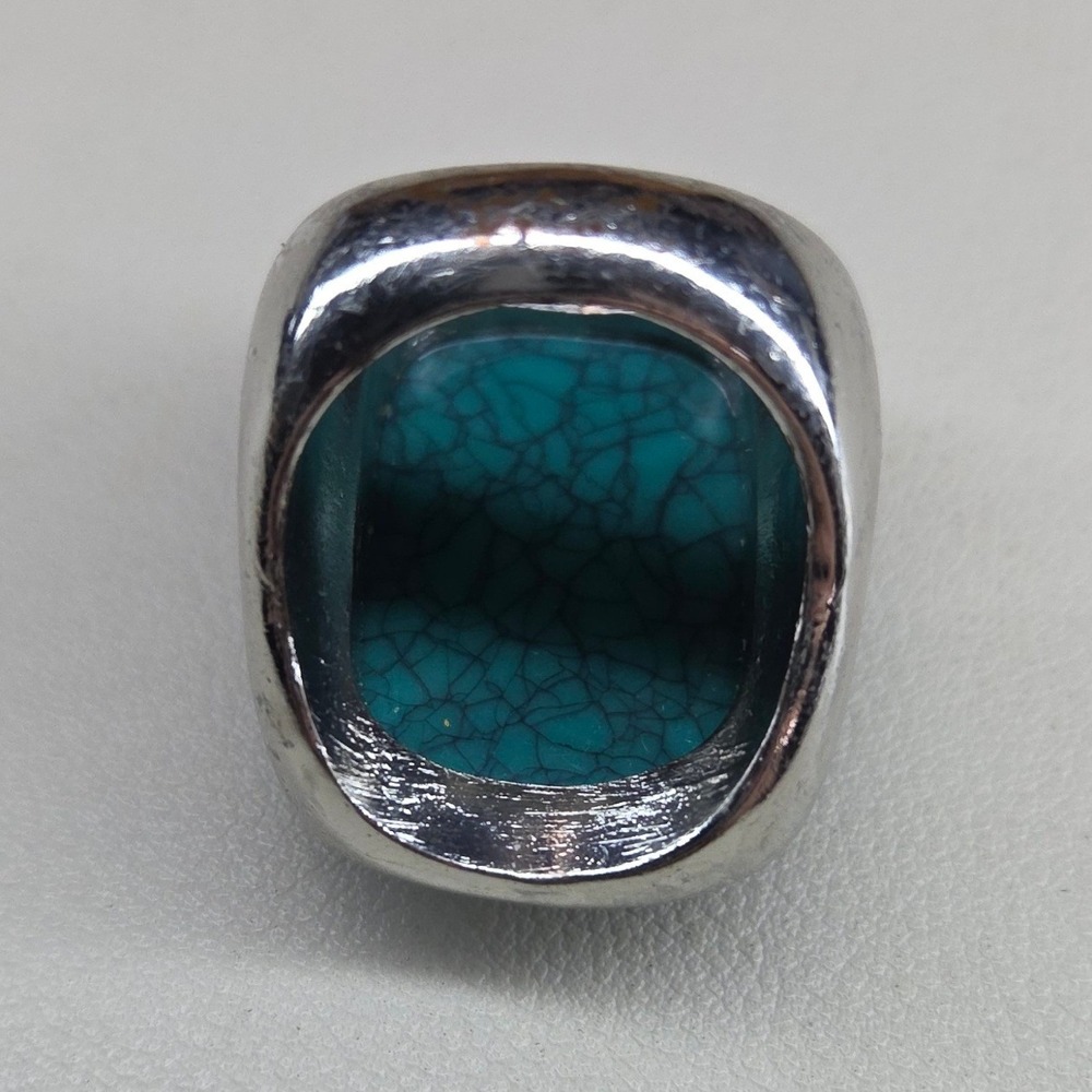 Boho Statement Ring Faux Turquoise Silver Tone Chunky Band Southwestern Size 8.5 - Picture 7 of 8
